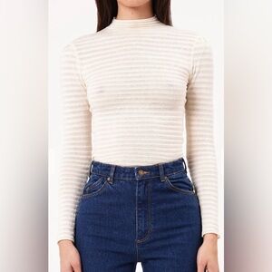 ROLLA’s NWT Edgar Cotton Ribbed Striped Sheer Cream Long Sleeve Neck Top